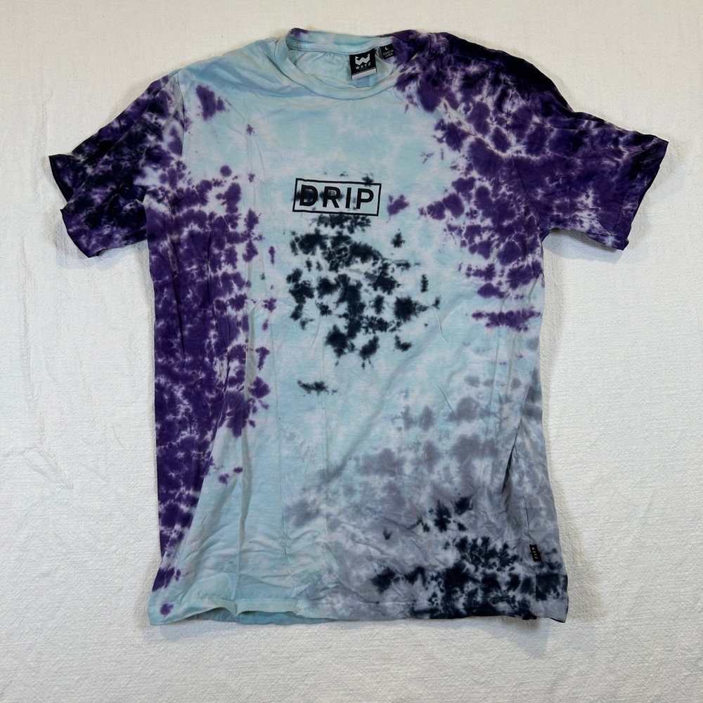 WXYZ MFG CO Drip Graphic Tie Dye T-Shirt Mens Large Purple Blue 100% Cotton Tee